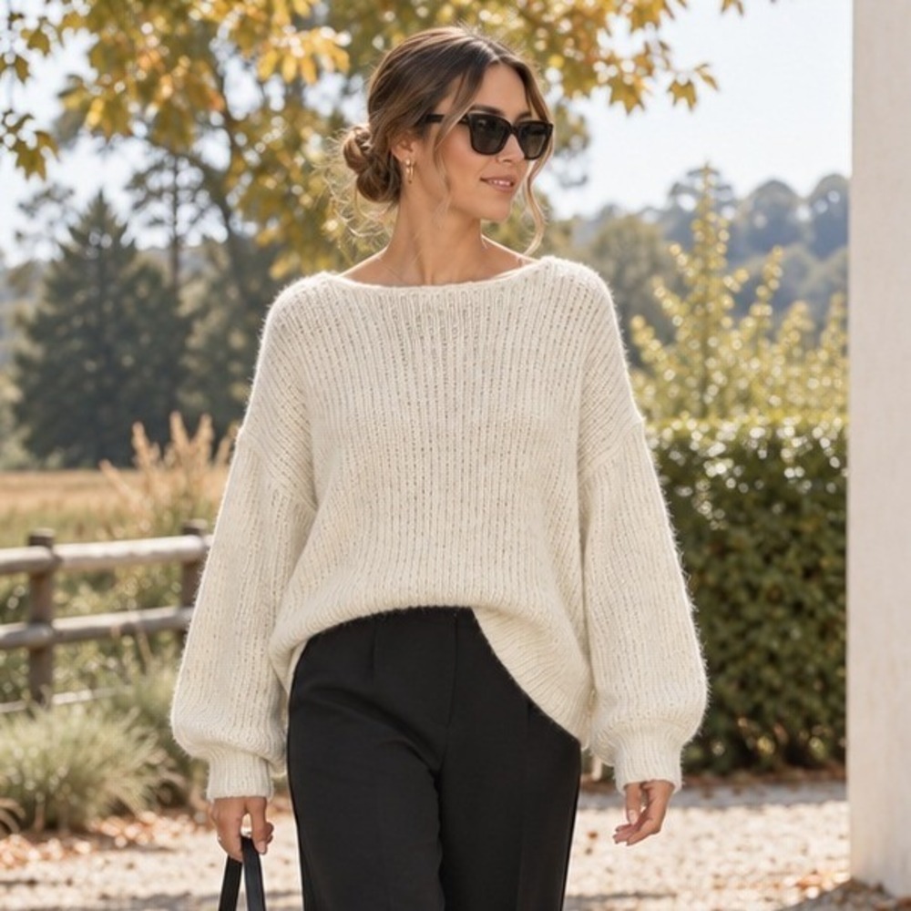 Reformation Womens Kaya Oversized Sweater S Ivory Alpaca Merino Wool Chunky Knit